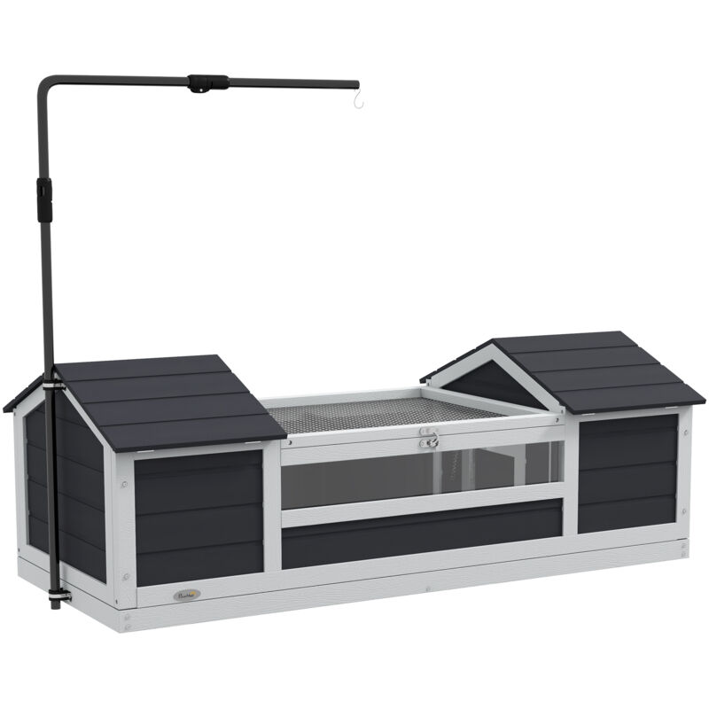 Maison tortue terrestre extérieure enclos tortue 2 niches support de lampe réglable bois massif 120 x 56,5 x 43 cm gris-Gris