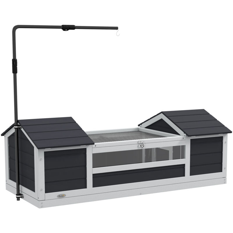 Pawhut – Maison tortue terrestre extérieure – Enclos 2 niches – Support lampe réglable – Toit ouvrable – Acrylique et bois gris – Dimensions Pawhut – Maison tortue terrestre extérieure – Enclos 2 niches – Support lampe réglable – Toit ouvrable – Acrylique et bois gris – Dimensions