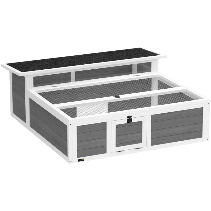 Maison tortue terrestre - PawHut - 2 zones double toit ouvrant bitumé et grillagé, fenêtre - bois - 113x106,5x44,5cm - gris foncé