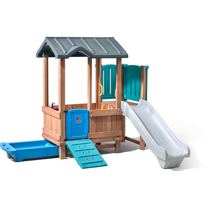 Woodland Adventure Maison Enfant avec Toboggan | Aire de Jeux pour l'extérieur | Maisonnette / Cabane de Jeu en Plastique - Multicolore - Step2