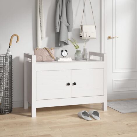 Maisonchic – Banc d'entrée en bois de pin massif blanc 80x40x60 cm – Coffre de rangement pour chaussures – Design rustique et fonctionnel - CON4939