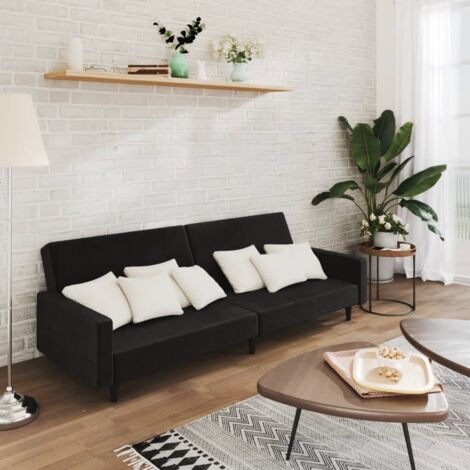 Maisonchic – Canapé-lit 2 places convertible en velours noir – Dimensions 220x100 cm – Cadre en bois robuste – Confort optimal pour invités - KEF949726