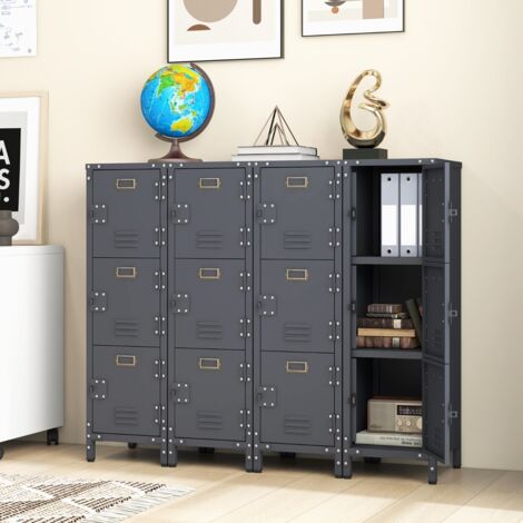 Maisonchic – Casier de rangement métal 3 niveaux – 100 cm – 3 portes verrouillables – Pieds réglables – Kit anti-renversement – Pour bureaux et garages - CW1757