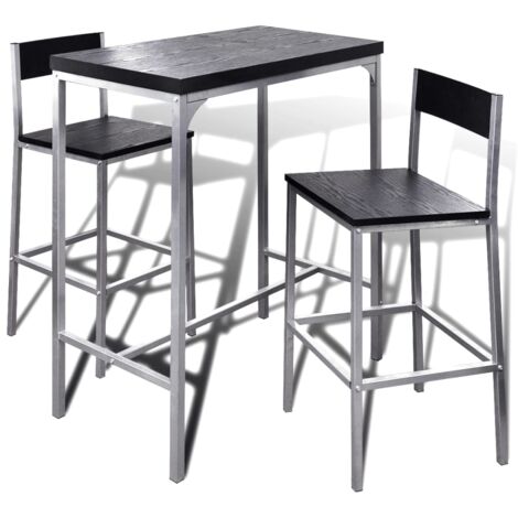 Maisonchic – Ensemble de bar à petit-déjeuner – Table mange-debout 89x45x100 cm – 2 tabourets 39x40x95,5 cm – Acier et MDF noir – Pour espaces réduits - LCS9808