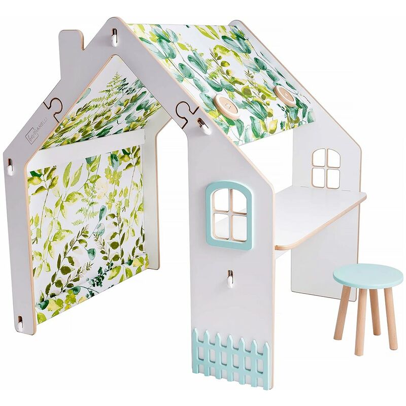 Maisonnette pour enfant en bois Bianelli avec bureau - 114 x 93 x 120 cm - Blanc / Menthe
