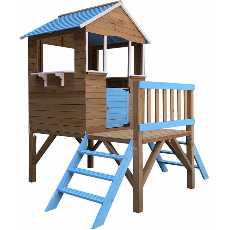 Maisonnette en Bois Outdoor Toys Blue Melody 198x170x197 cm 3,23 m² avec Porche et 2 Escaliers