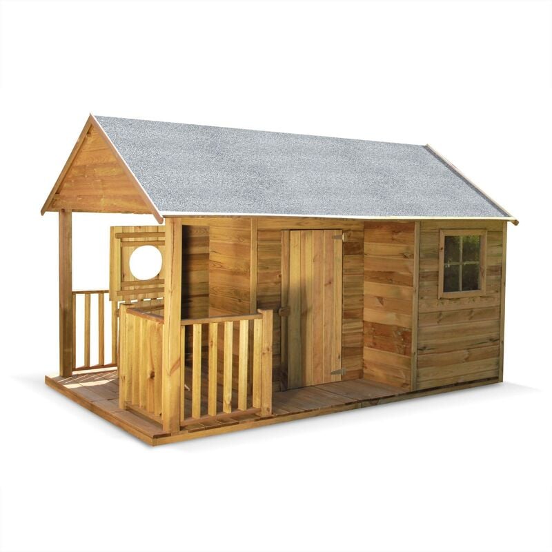Sweeek - Maisonnette avec véranda en bois de 4.5 m². Rose - cabane en pin autoclave - Bois