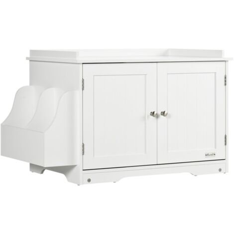 Maisonnette chat avec toilettes paroi ajustable et portes magnétiques design blanc élégant 86x48x52cm entretien facile pour animal moderne