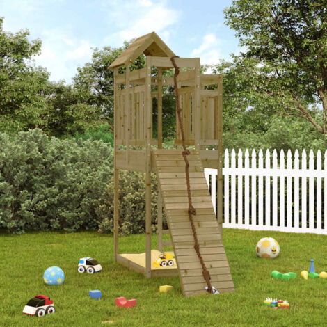 Maisonnette de jeu avec mur d'escalade  Aire de Jeux Maison enfant exterieur bois de pin imprégné 45325