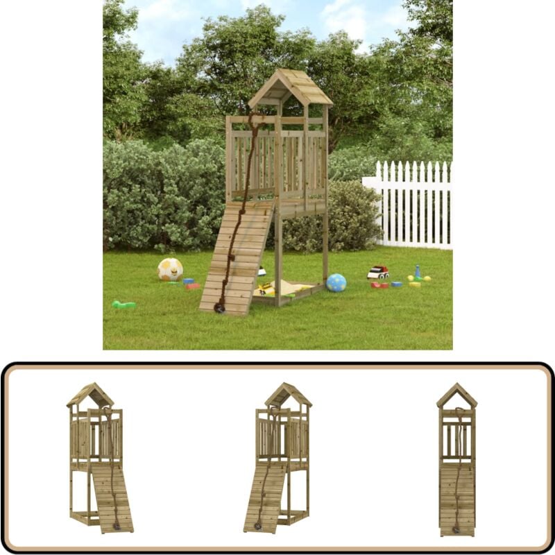 Maisonnette de jeu avec mur d'escalade bois de pin imprégné - Maison De Jeu En Bois - Aire De Jeux Extérieur - Jouet Enfant - Structure D'escalade