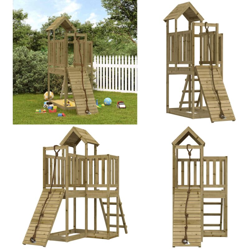 Maisonnette de jeu avec mur d'escalade bois de pin imprégné - Maison De Jeu En Bois - Jouet Extérieur - Aire De Jeux - Jardin Enfant - Toboggan