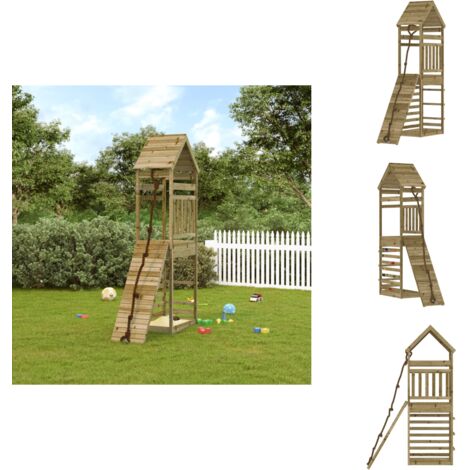 Maisonnette de jeu avec mur d'escalade bois de pin imprégné - Maison De Jeu Enfant - Aire De Jeux Extérieur - Jouet Bois - Toboggan - Balançoire