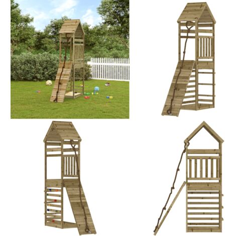Maisonnette de jeu avec mur d'escalade bois de pin imprégné - Maison De Jeu Enfant - Aire De Jeux Extérieur - Jouet Bois - Toboggan - Balançoire - Home & Living