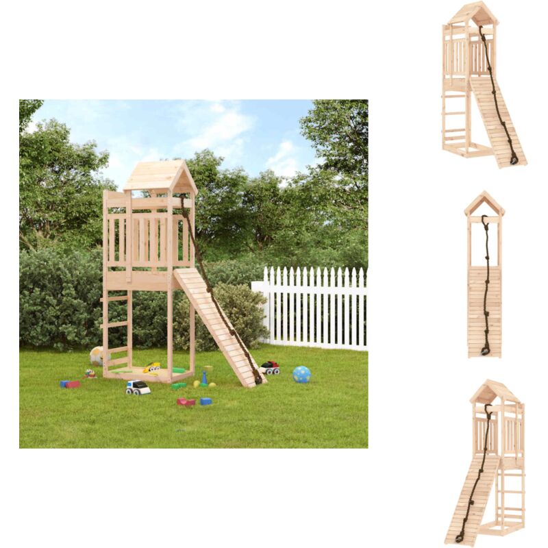 Maisonnette de jeu avec mur d'escalade bois massif de pin - Maison De Jeu Enfant - Aire De Jeux Extérieur - Jouet Bois - Cabane Enfant - Toboggan