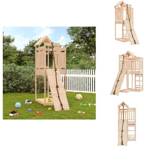 Maisonnette de jeu avec mur d'escalade bois massif de pin - Maison De Jeu Enfant - Aire De Jeux Extérieur - Jouet Bois - Toboggan - Balançoire