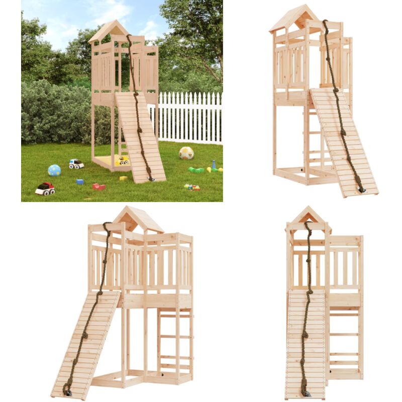 Maisonnette de jeu avec mur d'escalade bois massif de pin - Maison De Jeu Enfant - Aire De Jeux Extérieur - Jouet Bois - Toboggan - Balançoire - Home