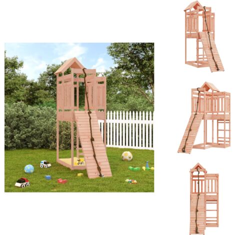Maisonnette de jeu avec mur d'escalade bois massif Douglas - Maison De Jeu Enfant - Aire De Jeux Extérieur - Jouet Bois - Toboggan - Balançoire