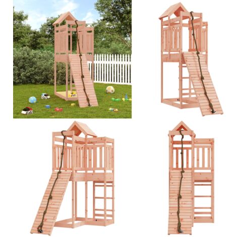 Maisonnette de jeu avec mur d'escalade bois massif Douglas - Maison De Jeu Enfant - Aire De Jeux Extérieur - Jouet Bois - Toboggan - Balançoire - Home & Living