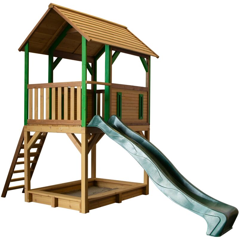 AXI - Pumba Maison Enfant avec Bac à Sable & Toboggan vert Aire de Jeux pour l'extérieur en marron & vert Maisonnette / Cabane de Jeu en Bois fsc