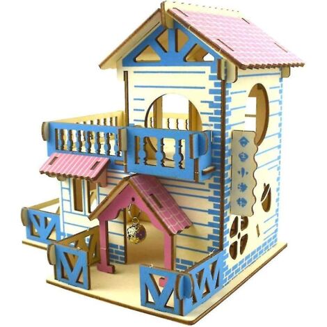 Maisonnette en bois à deux étages pour hamsters avec escalier, balcon et tunnel - Aire de jeux pour petits animaux