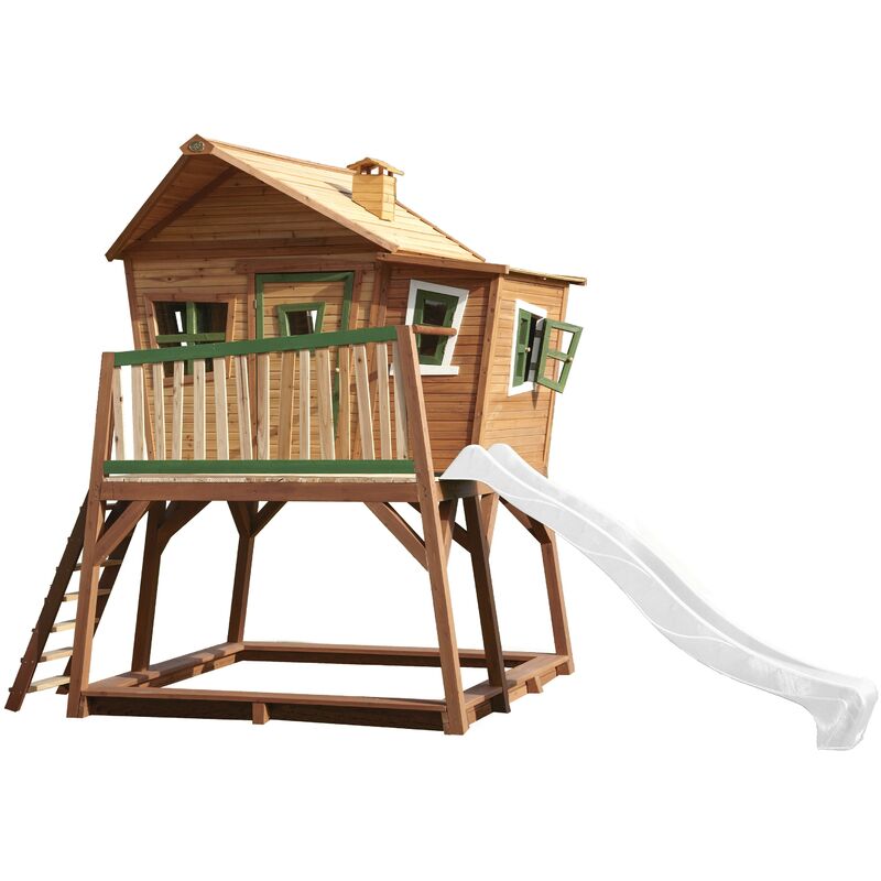 AXI - Max Maison Enfant avec Bac à Sable & Toboggan Blanc Aire de Jeux pour l'extérieur en marron & vert Maisonnette / Cabane de Jeu en Bois fsc