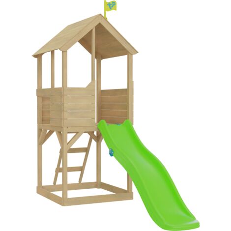 Maisonnette En Bois Tp Cabane Dans Les Arbres Avec Echelle Et Glissiere - Norme Fsc Dim L141,6 X L282,8 X H213,1 - Marron Vert
