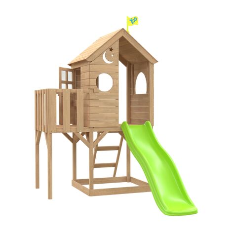 Maisonnette En Bois Tp Cabane Dans Les Arbres Avec Echelle, Glissiere, Balcon Et Pack De Murs - Fsc Dim L282,8 X L146,7 X H213 - Marron, Vert
