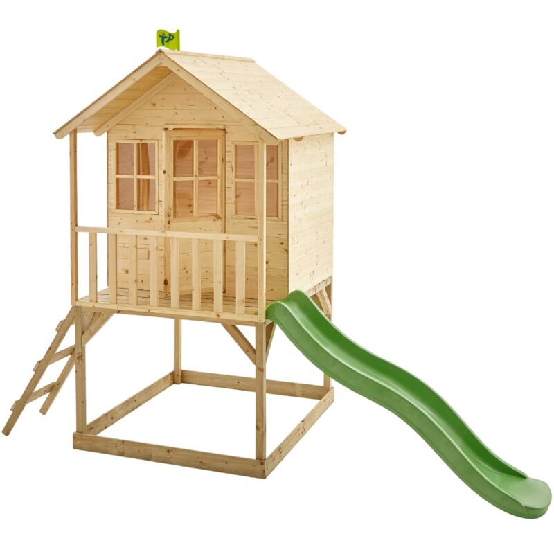 Tp Toys - Maisonnette cabane sur pilotis colline avec toboggan bois fsc®