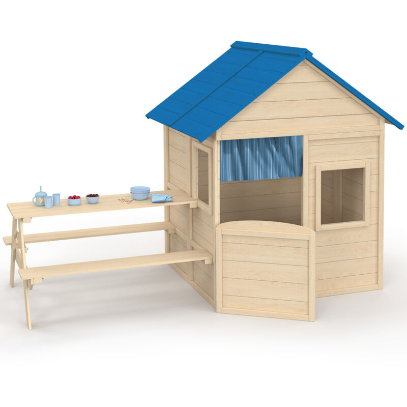 Maisonnette enfant en bois ODYSSEY, cabane de jeux extérieure avec table de pique-nique intégrée Maisonnette enfant en bois ODYSSEY, cabane de jeux extérieure avec table de pique-nique intégrée
