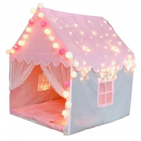 Maisonnette lumineuse avec plancher – Hauteur 135 cm, Longueur 125 cm, Largeur 95 cm – 2 fenêtres en filet, lumières étoilées incluses - DL029