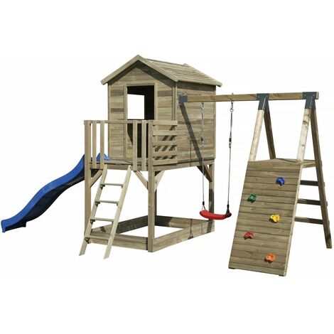 Maisonnette Paul avec toboggan et mur d'escalade - 497 x 260 x 275 cm