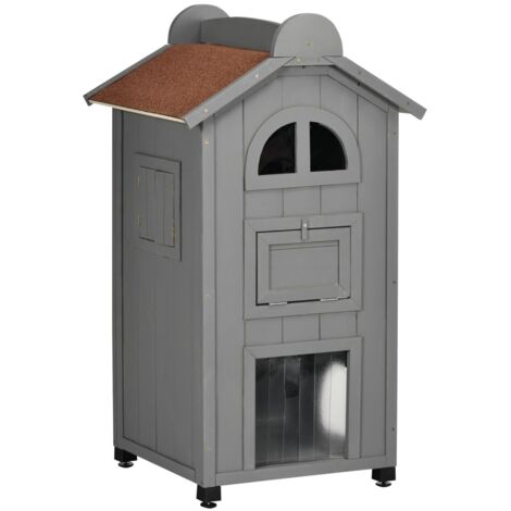 Maisonnette Polyvalente pour Chat en Bois de Sapin - Toit Asphalte Gris 59x55x109 cm - Pour Lit, Litière ou Rangement