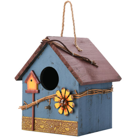 Maisonnette pour Oiseaux en Bois Naturel - Nichoir Coloré Rustique pour Jardin, Modèle XX123, Dimensions 20.5x13.5x15cm