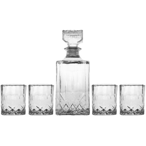 MAITRE CHEF - SET 1 CARAFFA CON 4 BICCHIERI DA WHISKY IN VETRO LAVORATO