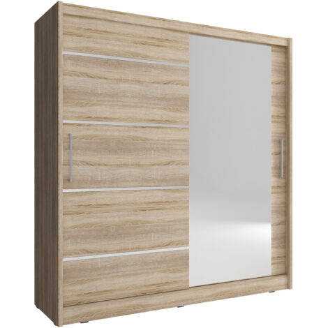 MAJA I ALU Kleiderschrank 180 cm 2 schiebetüren spiegel sonoma eiche