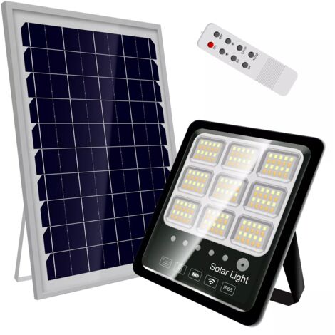 Fari LED Solari Da Esterno 200W - Coppia Con Telecomando, Sensore Crepuscolare E Cavo 20m, IP67, Ideali Per Giardino