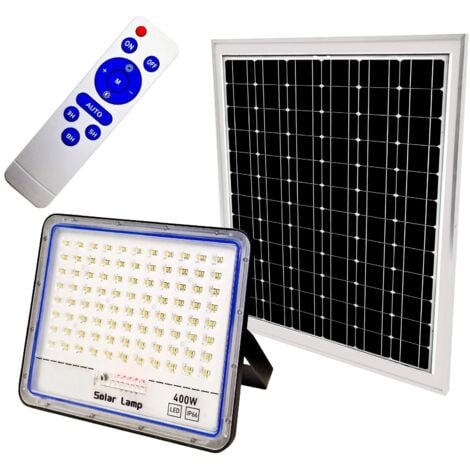 MAKA Faro solare LED 400W o 800W con pannello, telecomando, sensore crepuscolare e IP66 per esterni