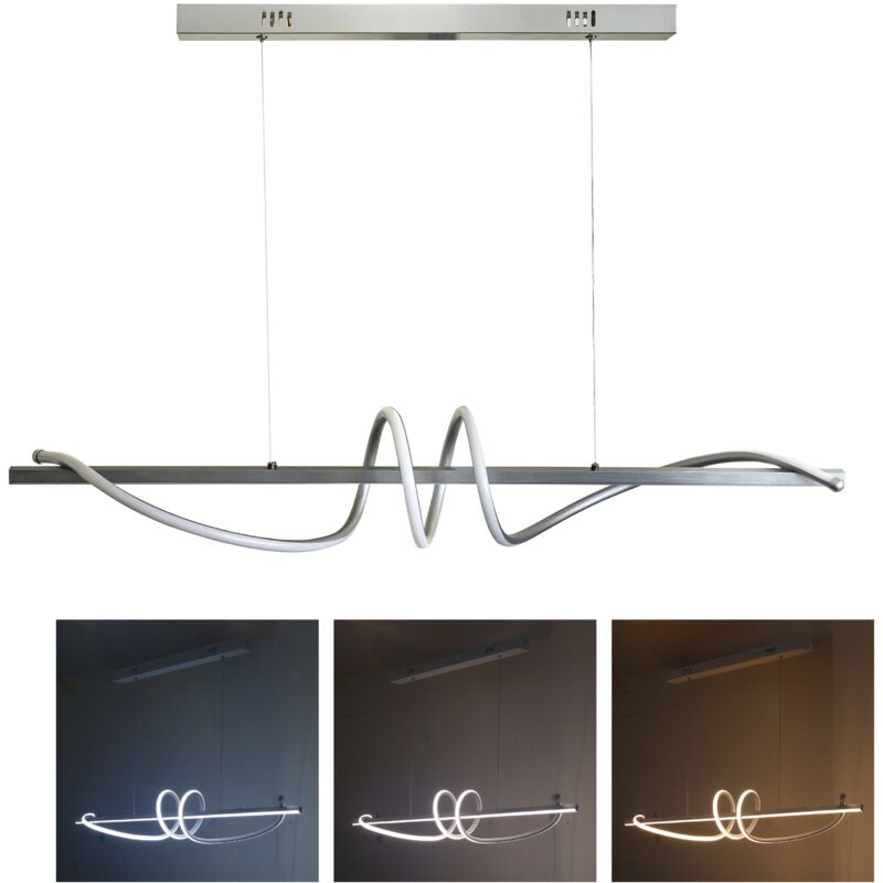 Image of Maka - Lampadario led a Sospensione 65W Design Onde Luce Calda Naturale Frossoda Regolabile Soggiorno Camera 7150lm Bianco Argentato - Argento