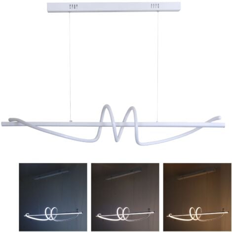 MAKA Lampadario LED a Sospensione 65W Design Onde Luce Calda Naturale Fredda Regolabile Soggiorno Camera 7150lm Bianco Argentato - Bianco