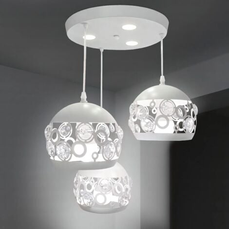 MAKA - Lampadario moderno a sospensione 3 globi in cristallo con attacco E27 e lampadine LED incluse, perfetto per arredamento moderno in soggiorno, sala da pranzo, ufficio o locale