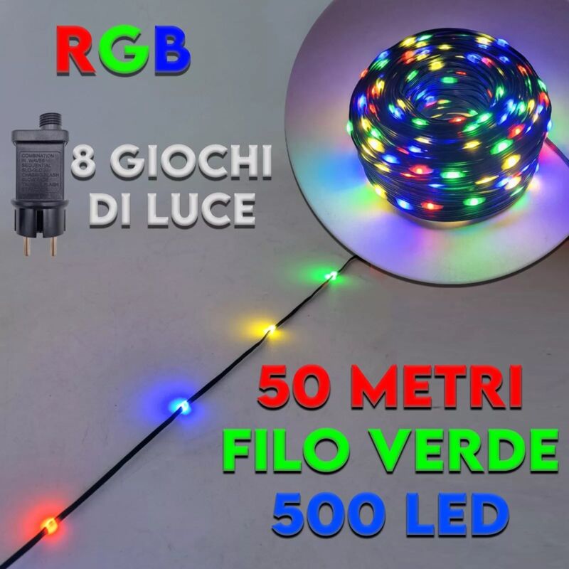 Maka - Luci di Natale 500 led 50 metri per Interno/Esterno Calda, Fredda, rgb Impermeabili - 50 Metri - rgb