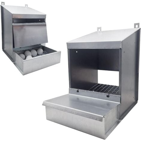 MAKA Nido per Galline Ovaiole 1 Posto in Lamiera e Rete Zincata, Struttura Inclinata con Raccolta Uova, Tetto Spiovente, Ideale per Pollaio Interno ed Esterno, 33x31x50 cm