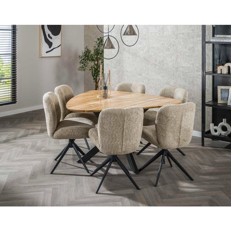 Makana - table à manger - bois massif d'acacia et métal - 6 personnes - bois / noir