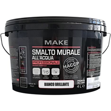 MAKE DESIGN FOR YOU  Smalto Murale Super Resistente, 4 litri, Bianco Lucido, Base Acqua. Crea una Superficie Compatta, Priva di Porosità e Anti-Polvere. Prodotto Certificato HACCP, Made in Italy.