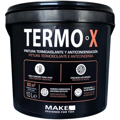 MAKE DESIGNED FOR YOU  TermoX Pittura Termica, Termoisolante, Anti-Condensa, Antimuffa, 10 L – Bianco, Traspirante per Pareti Umide, Bagni, Cucine