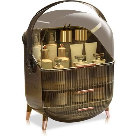 Make-up-Organizer, Kosmetik-Displaybox für Hautpflegeprodukte mit staubdichtem Deckel, Tragegriff, wasserdichte Make-up-Box für Schminktisch und Kommode