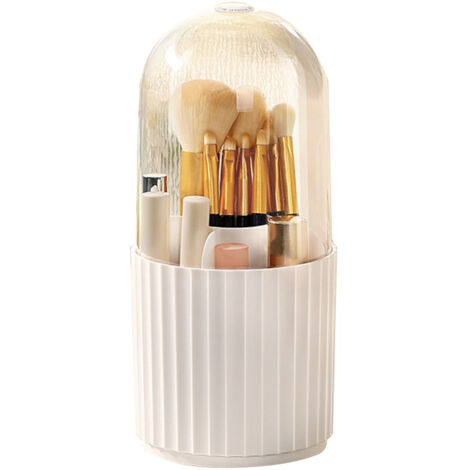Makeup Brush Holder Dust Prevention 360 Degrees Rotatable Large Capacity 5 Compartments Makeup Storage Box for Home Stripes Type