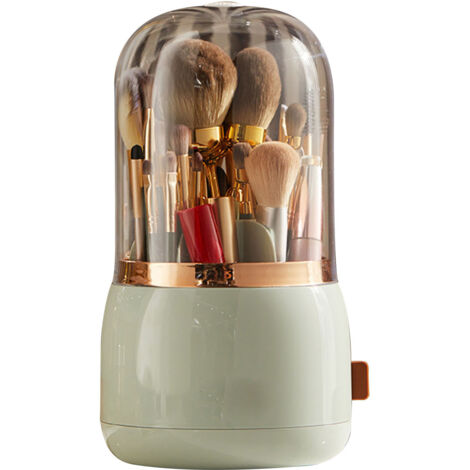 Makeup Brush Holder Multifunctional Brush Organizer Home Rotating Dustproof Cosmetic Make Up Brushes Container Light Green