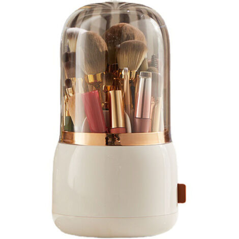 Makeup Brush Holder Multifunctional Brush Organizer Home Rotating Dustproof Cosmetic Make Up Brushes Container White