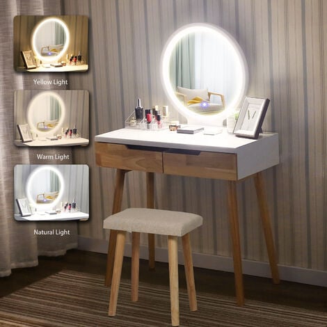 main image of "Makeup Dressing Table Stool LED Mirrored Vanity Set Drawers Storage Organizer"